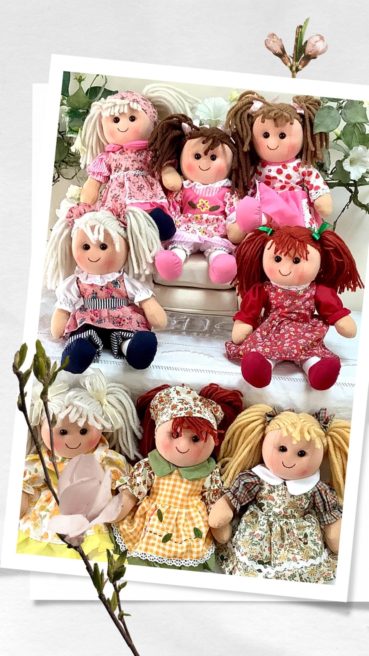 Poupée de chiffon tissu modèle Bella blouse rose fleurie, jouet vintage enfant dès 3 ans