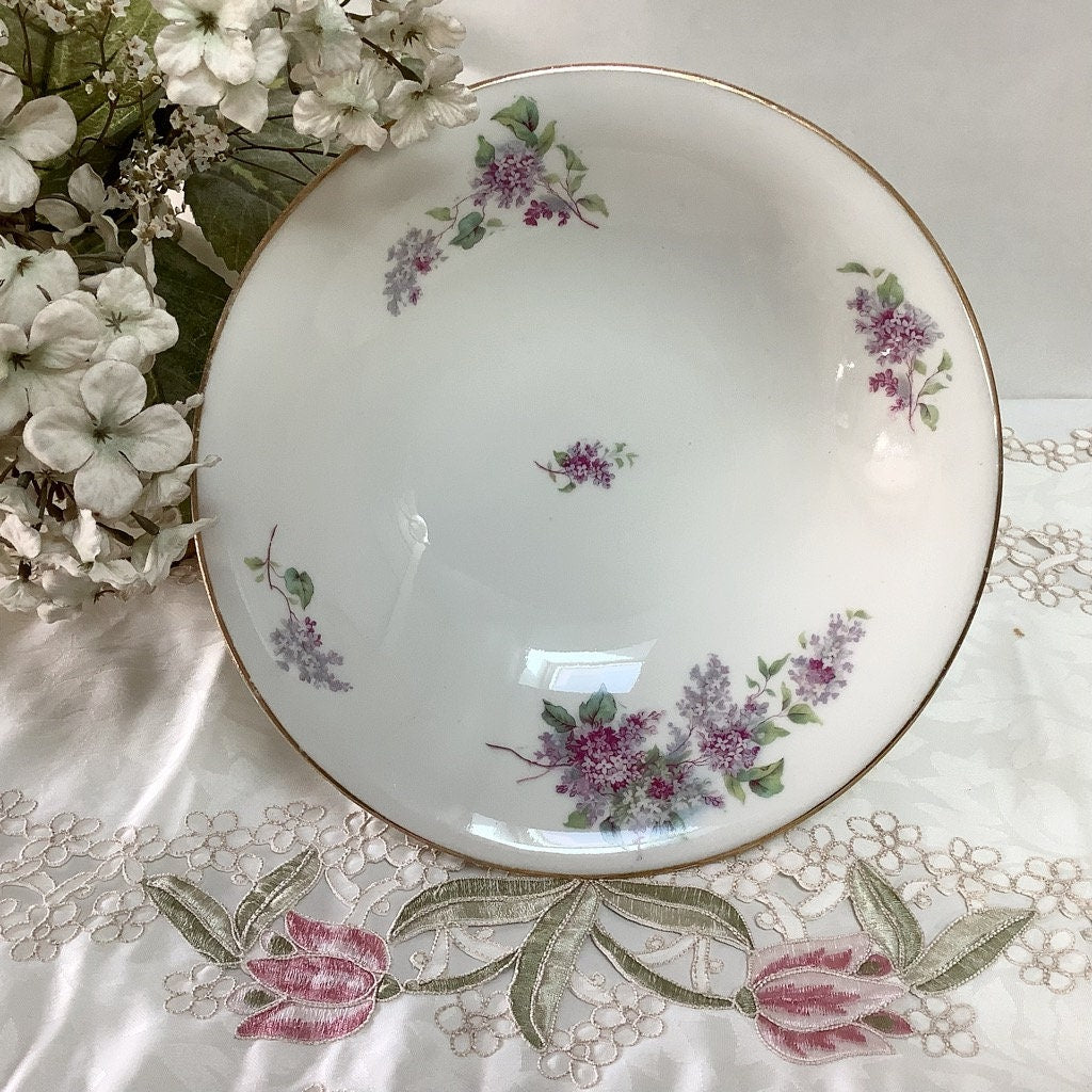 Plat serviteur piédouche porcelaine coupe à fruits lilas vintage