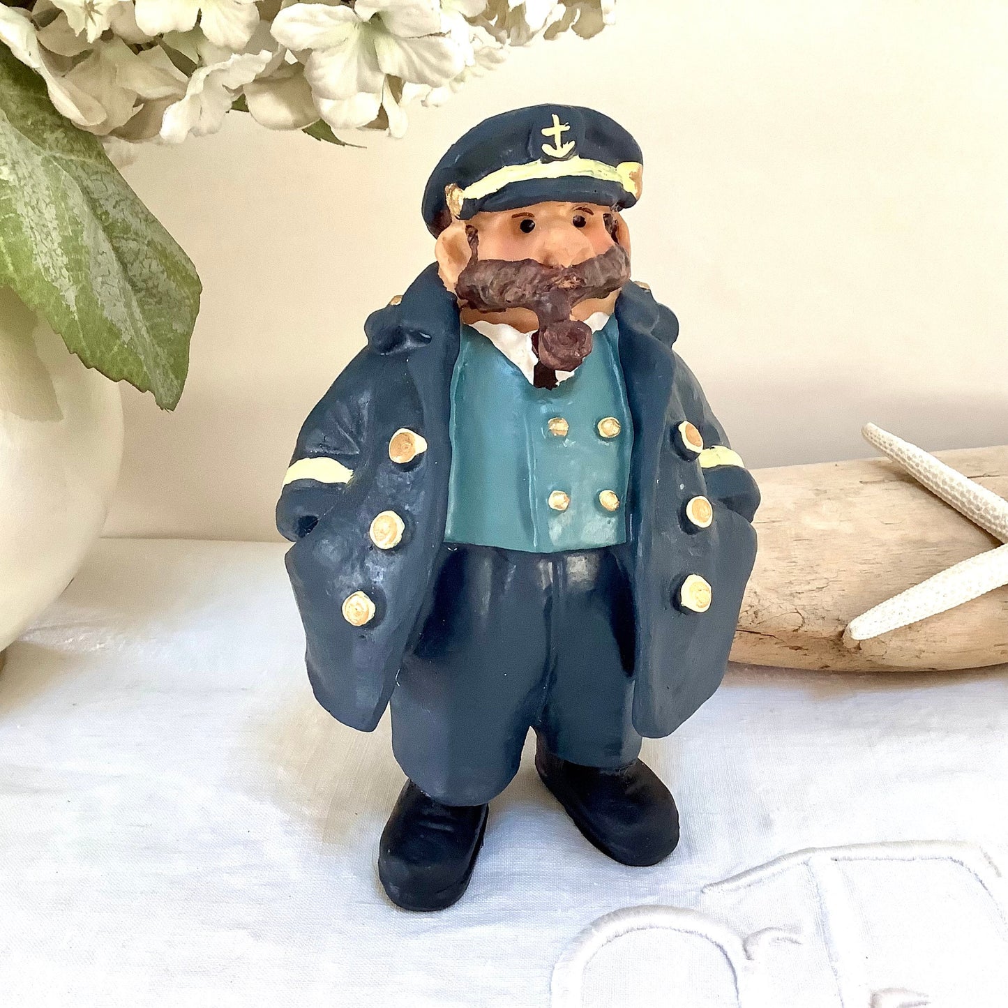 Figurine capitaine de marine bleu résine décoration marine ht 15 cm