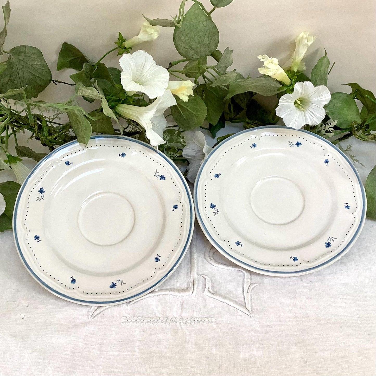 Tasses et sous tasses x2 provincial bouquet grès émaillé vintage 80