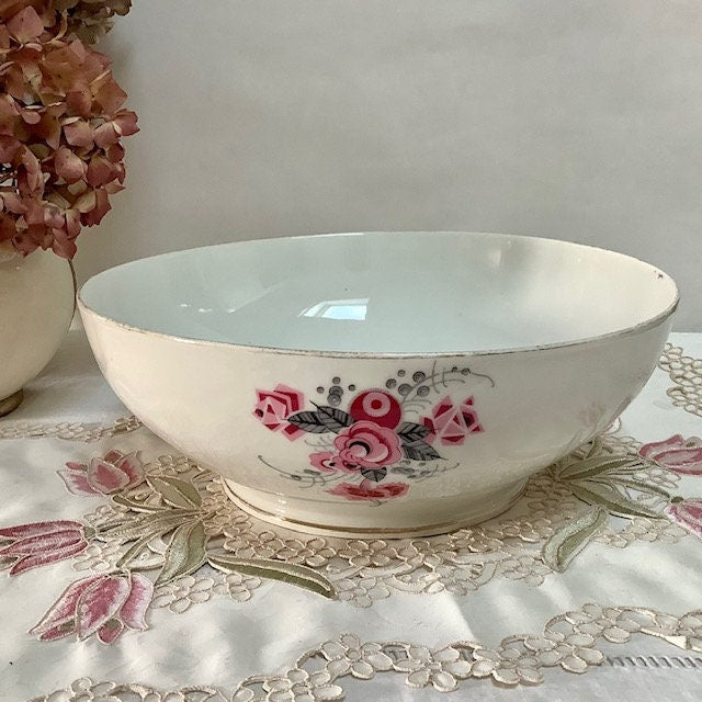 Saladier vintage porcelaine art déco roses AV