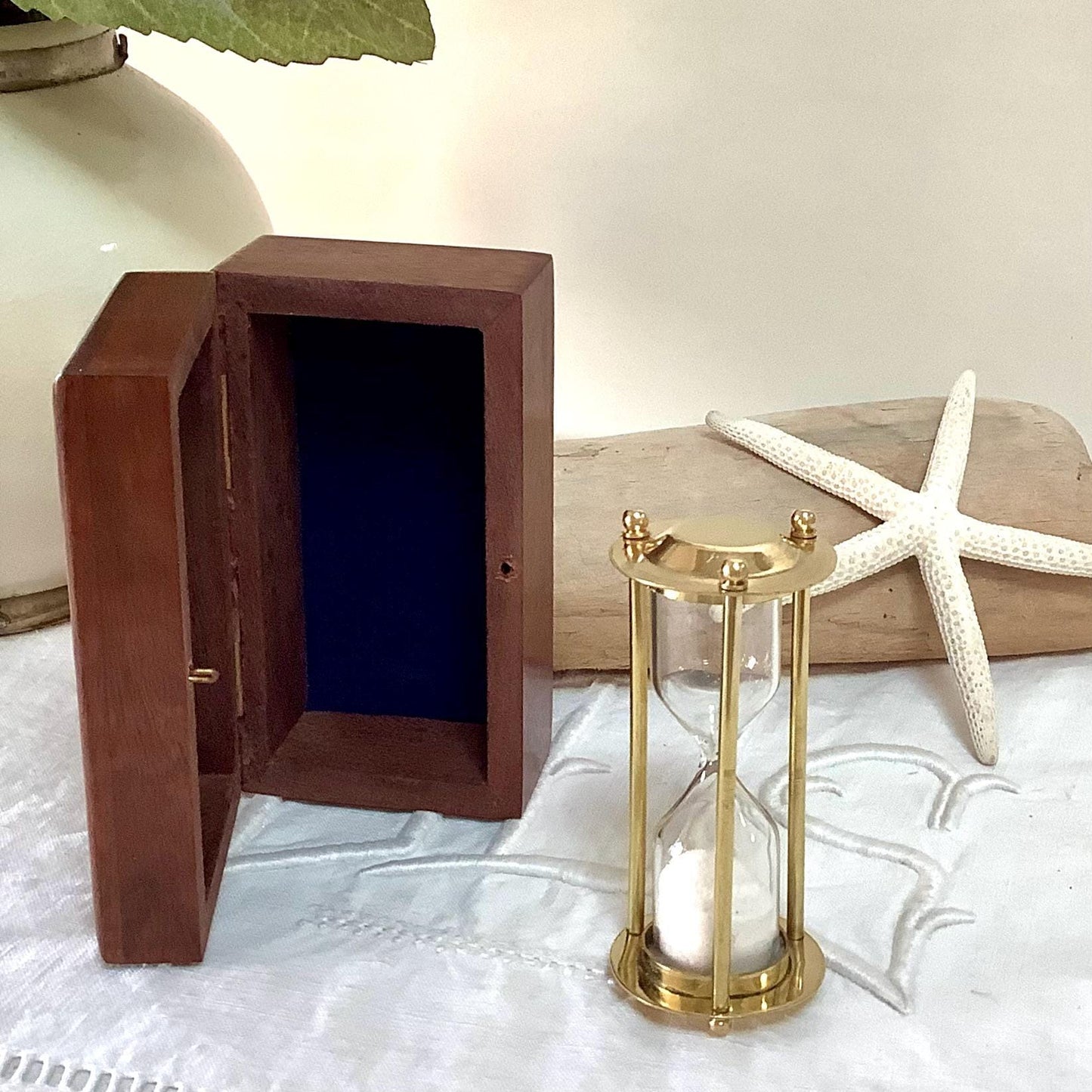 Sablier laiton verre vintage boîte bois palissandre ht 7.5 cm