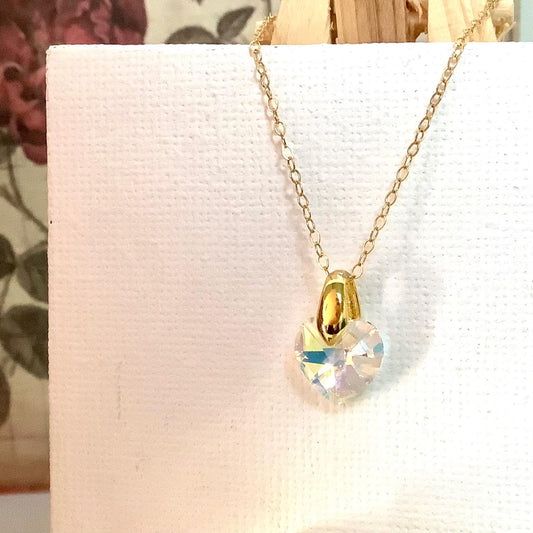 Collier coeur Crystal pendentif cristal Swarovski chaîne Gold Filled plaqué or 14 k