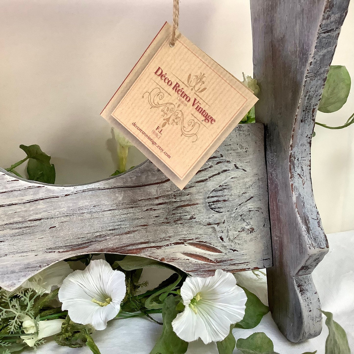 Étagère bois vintage 5 crochets porte casseroles  ht 30 cm