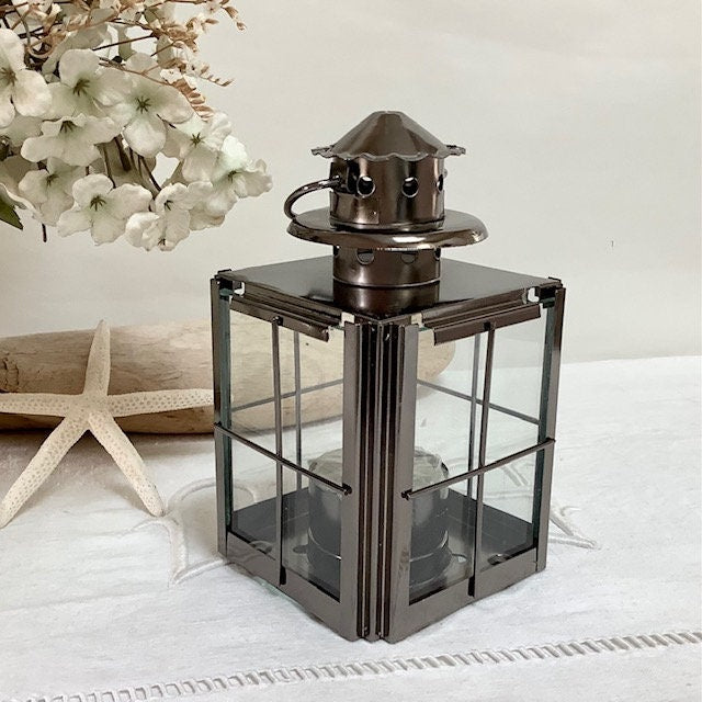 Lanterne marine carrée métal vintage ht 14 cm