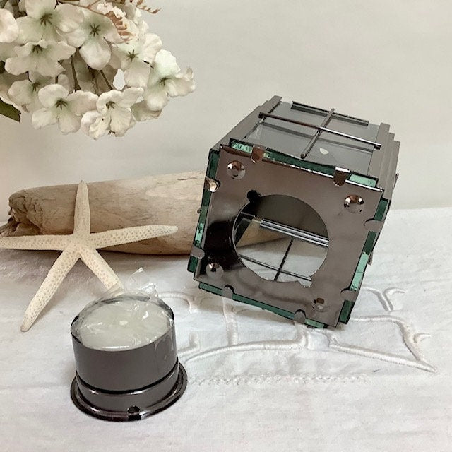 Lanterne marine carrée métal vintage ht 14 cm