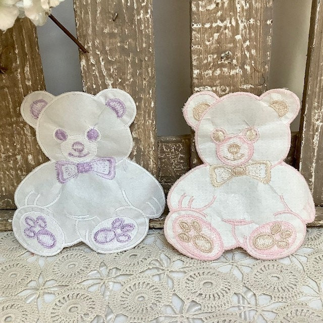 Écussons à coudre oursons rose et mauve vintage