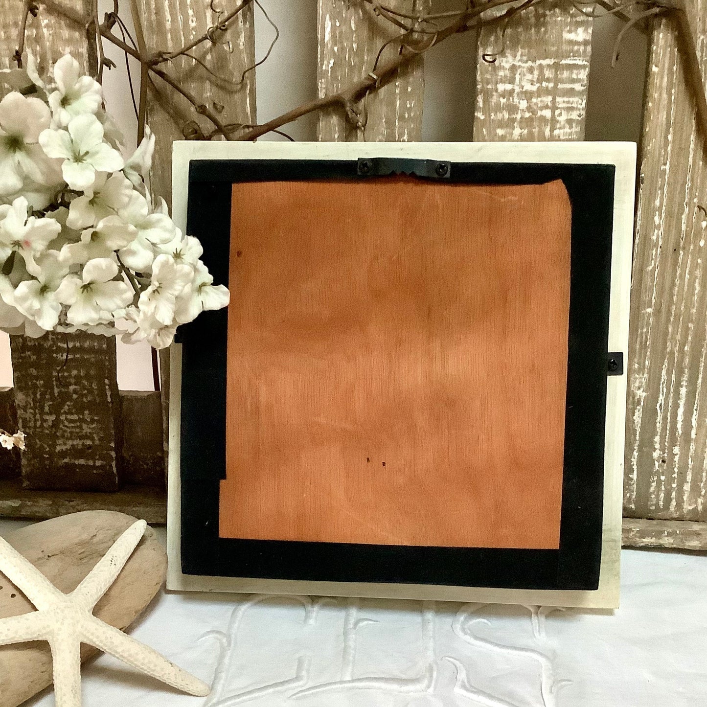 Tableau cadre maquette bateau thonier vintage 20 x 20