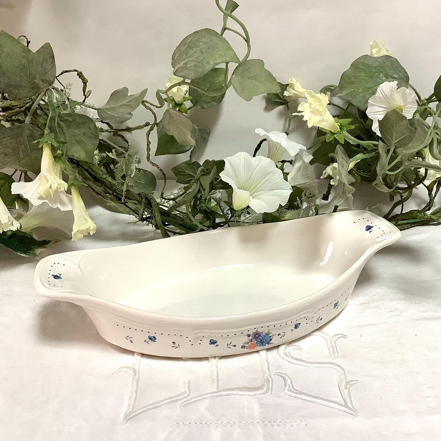 Plat à gratin  provincial bouquet grès  émaillé vintage 80