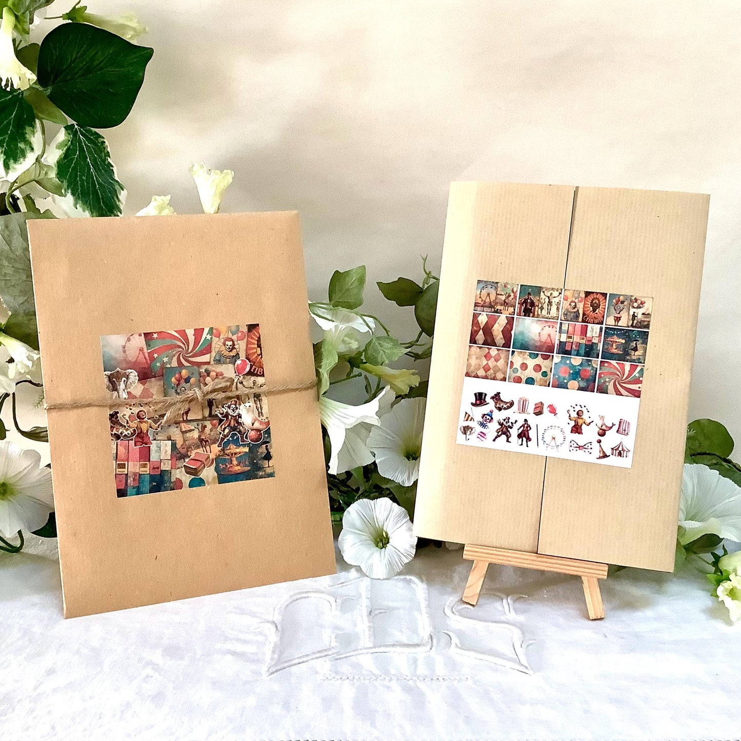 Images cirque 12 feuilles A5 vintage + 38 autocollants