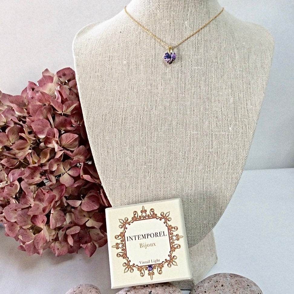 Collier coeur Vitrail Light  pendentif cristal Swarovski chaîne Gold Filled plaqué or 14 k