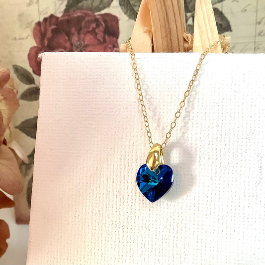 Collier coeur Bermuda blue  pendentif cristal Swarovski chaîne Gold Filled plaqué or 14 k