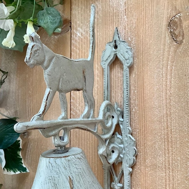 Cloche de porte chat fonte patinée gris vintage