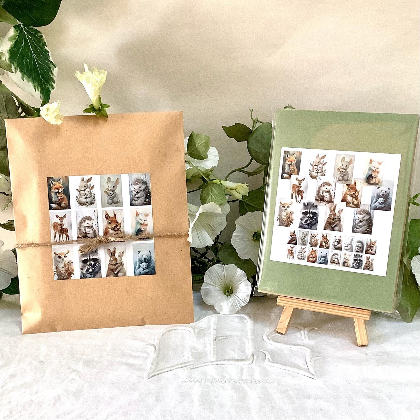 Images  animaux de la forêt  12 cartes + 8 enveloppes + 32 autocollants