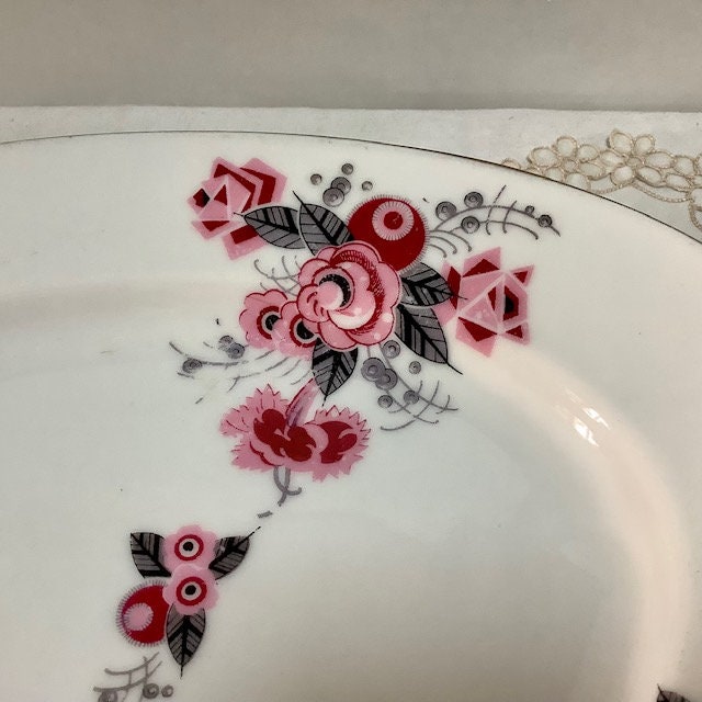 Plat ovale vintage porcelaine art déco roses AV