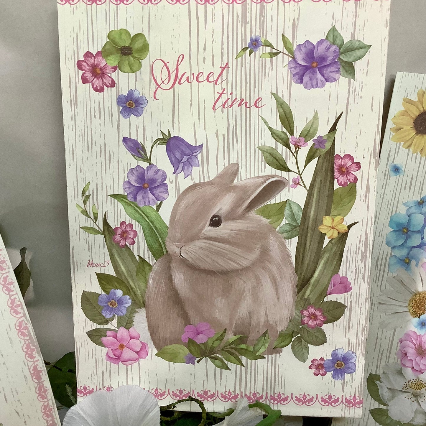 Sachets anses papier x 3 motif lapin ht 21 cm