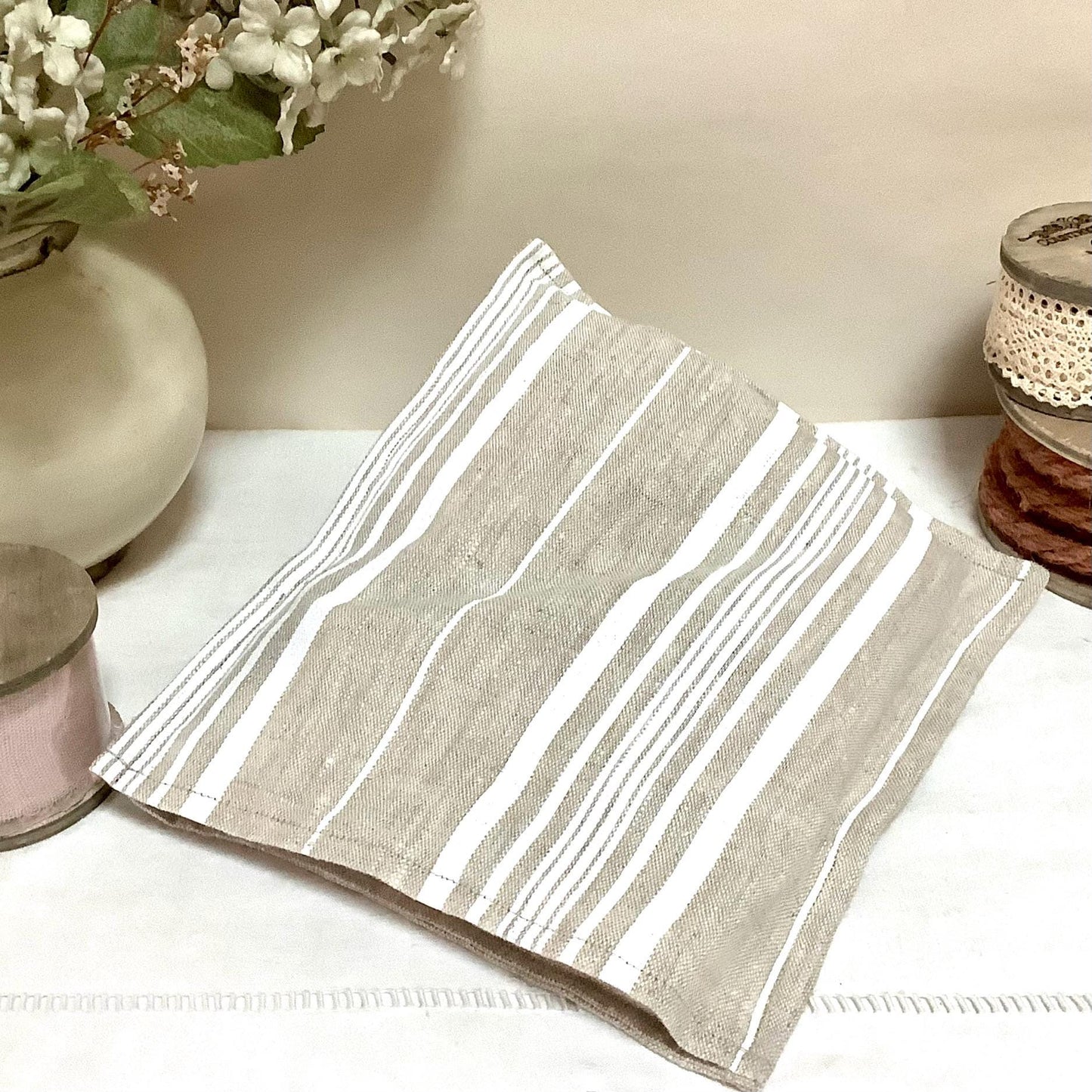 Bouillotte sèche coussin noyaux de cerises lin rayures