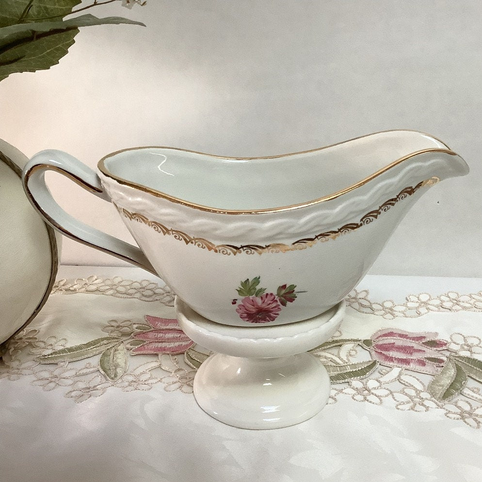 Saucière et pot à lait céramique craquelée L’Amandinoise vintage