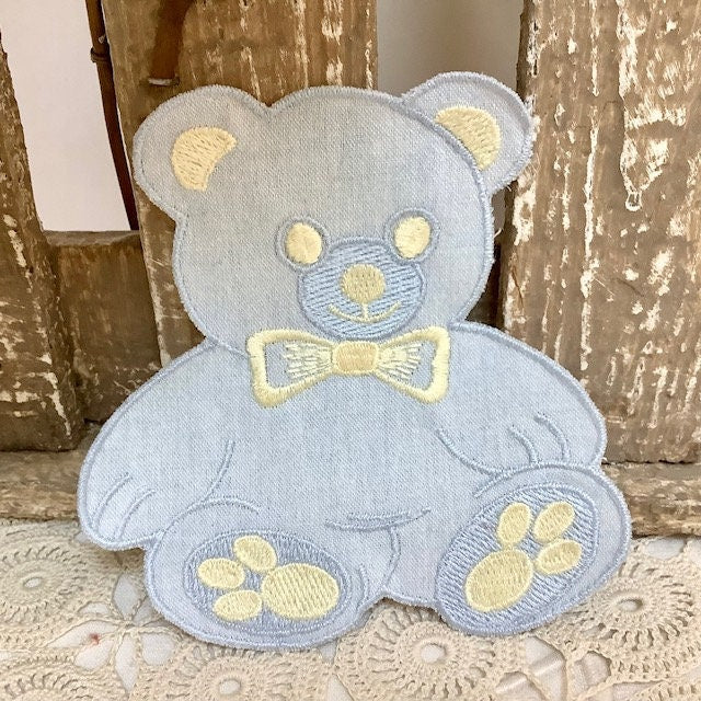 Écussons à coudre hérisson et ourson bleu vintage