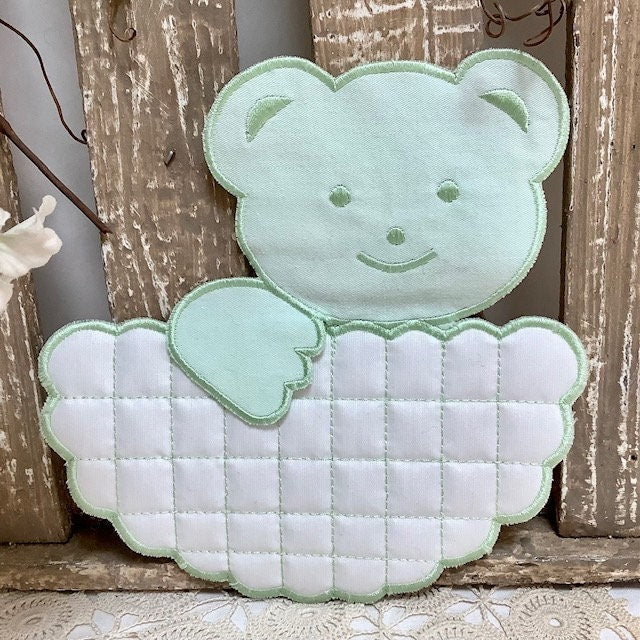 Écussons à coudre oursons vert nuage vintage ht 18 cm