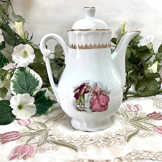 Cafetière théière verseuse porcelaine scène galante vintage