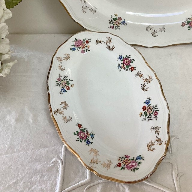 Plat de service ovale et ravier  faïence vintage l’amandinoise