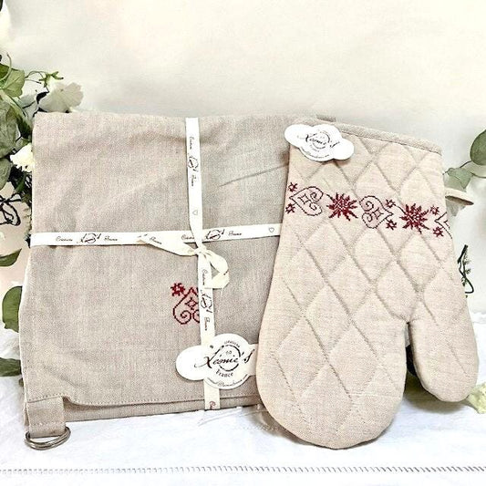 Tablier et manique coton type lin vintage