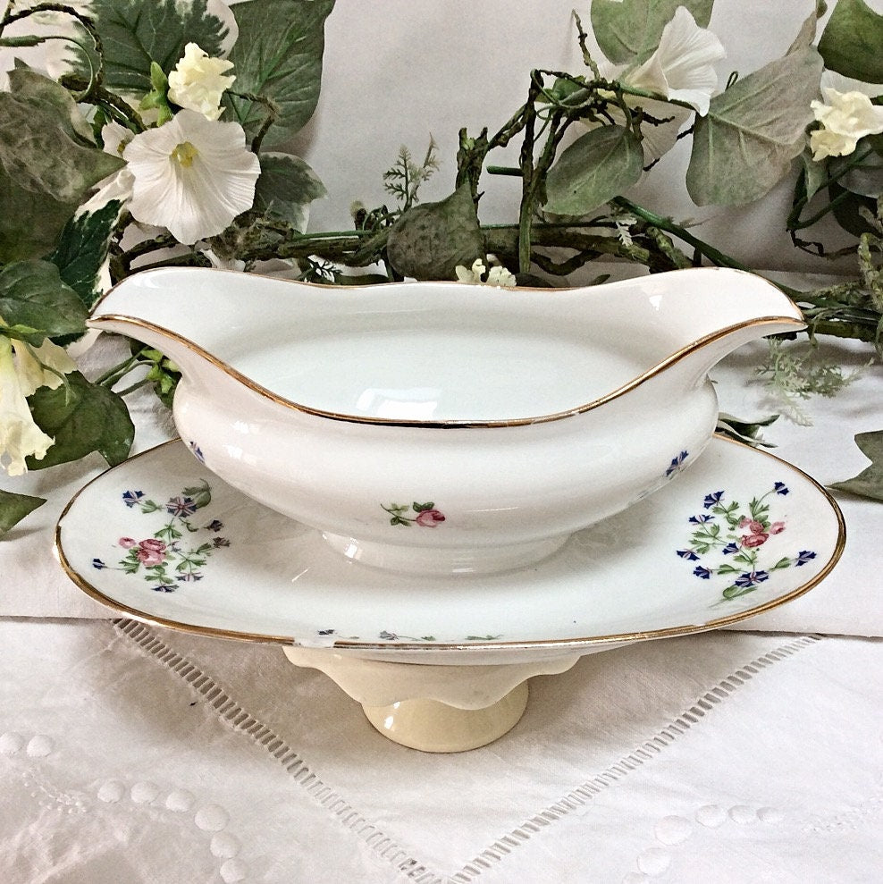Saucière porcelaine fleurs vintage