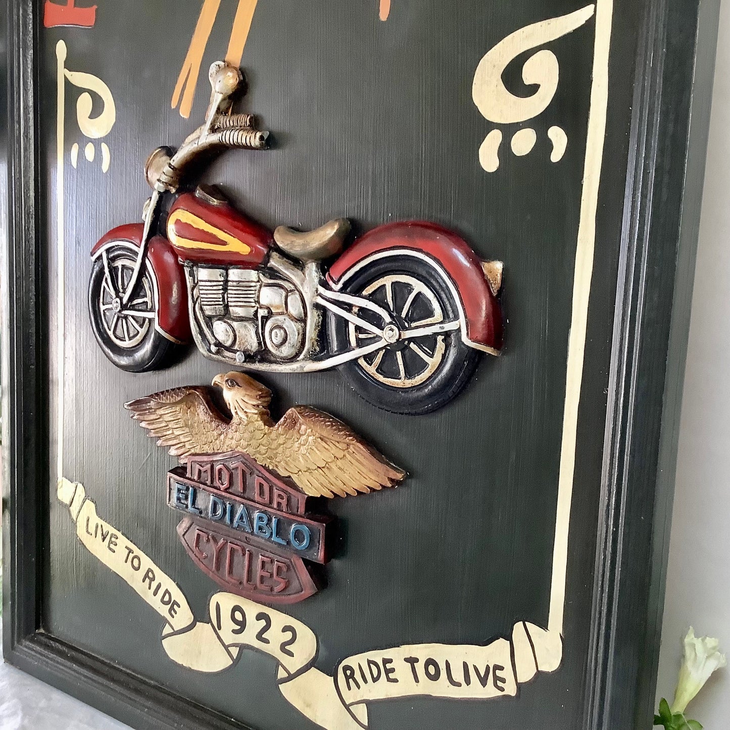 Tableau publicitaire bois harley Davidson vintage ht 60 cm