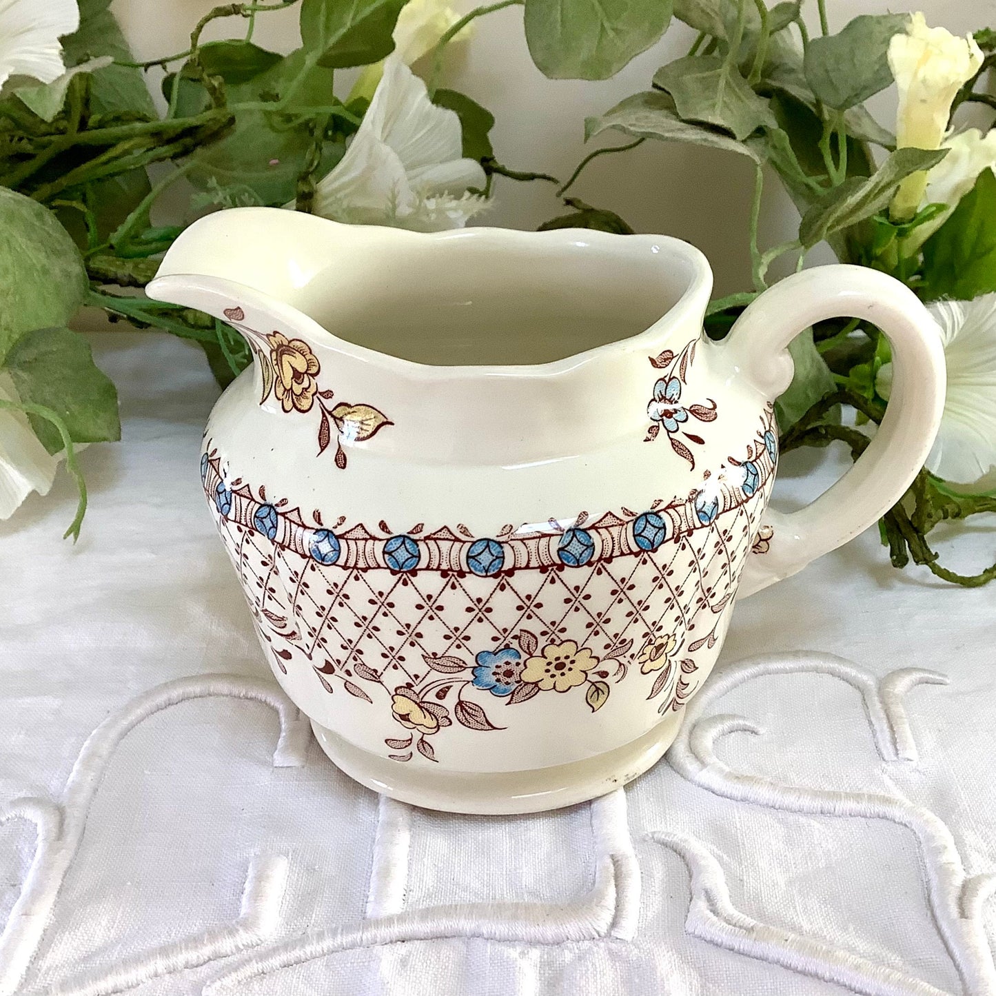 Pot à lait pichet verseuse soucoupe royal Tudor lattice england vintage