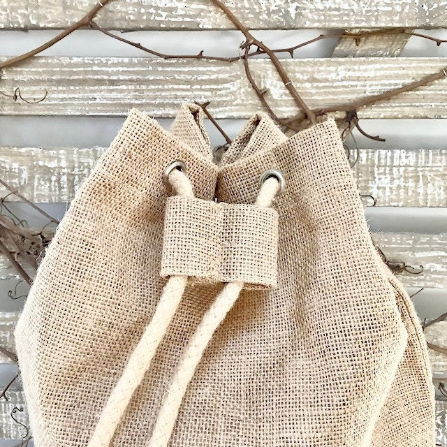 Sac de plage imperméable toile de jute beige violet ht 40 cm