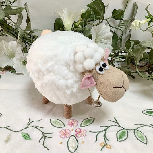 Mouton peluche blanc décoration Pâques vintage  ht 13.5 cm