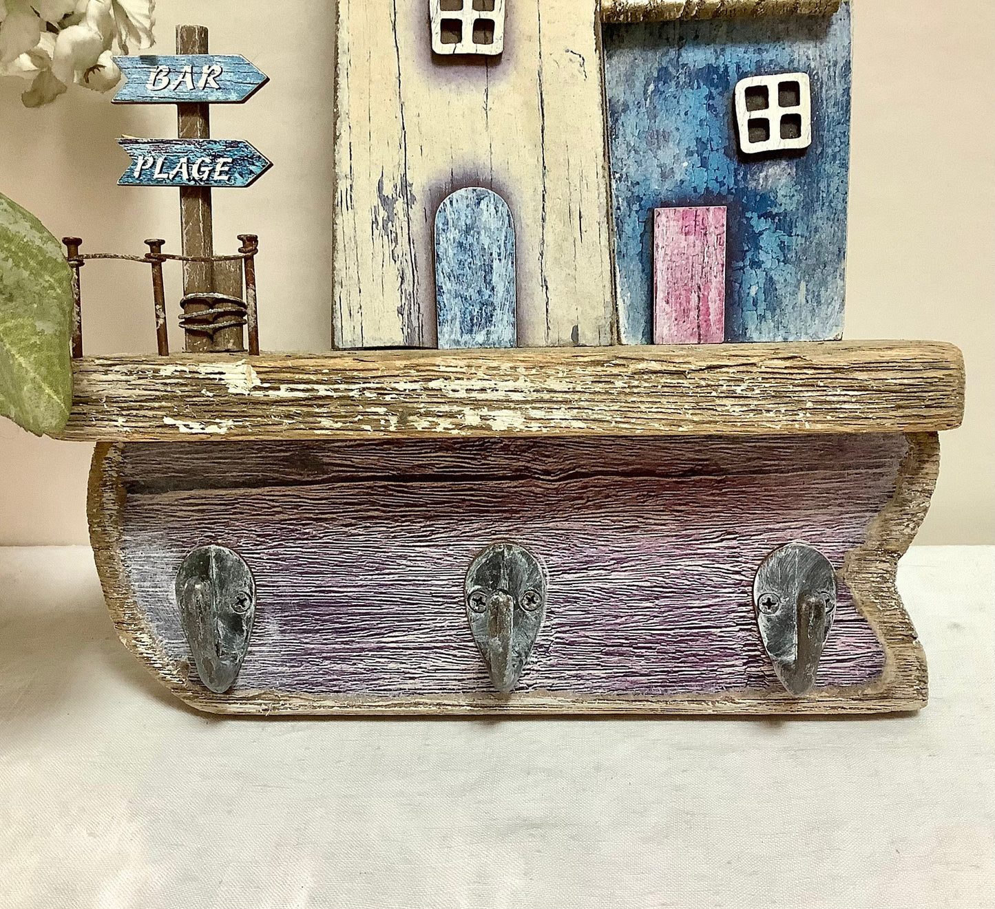 Accroche torchons phare marin bois flotté vintage ht 32.5 cm