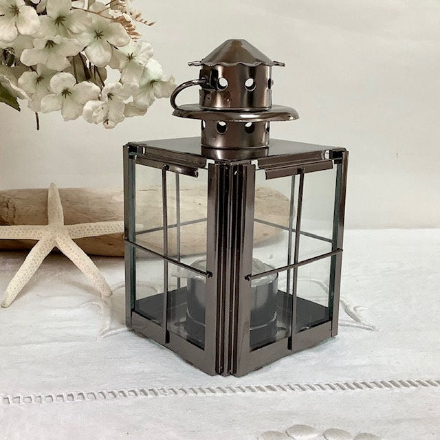 Lanterne marine carrée métal vintage ht 14 cm