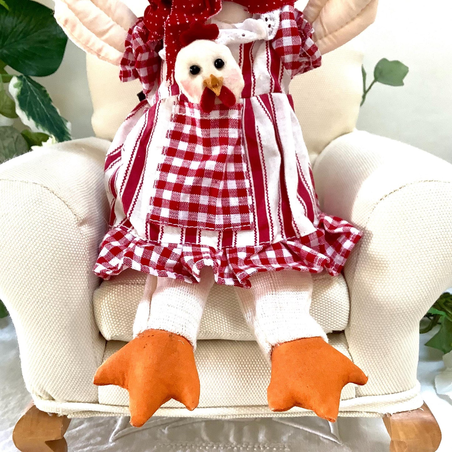 Poule poussin déco robe rayures rouge blanc la galleria ht 28 cm