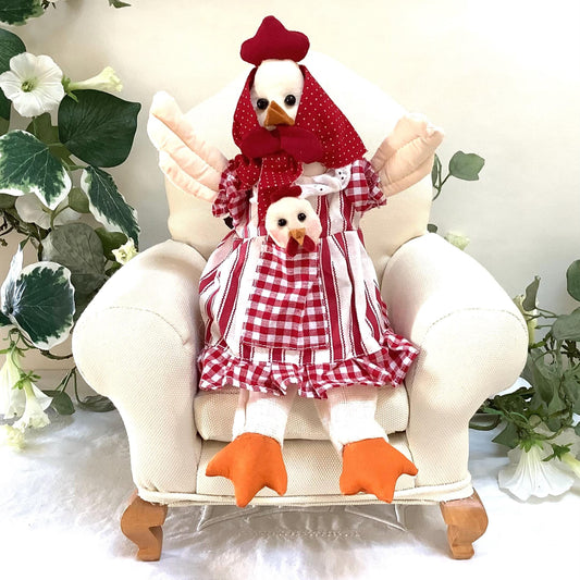 Poule poussin déco robe rayures rouge blanc la galleria ht 28 cm