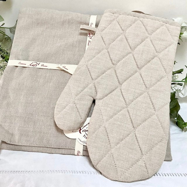 Tablier et manique coton type lin vintage