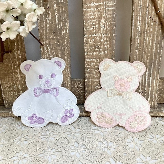 Écussons à coudre oursons rose et mauve vintage
