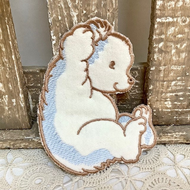 Écussons à coudre hérisson et ourson bleu vintage