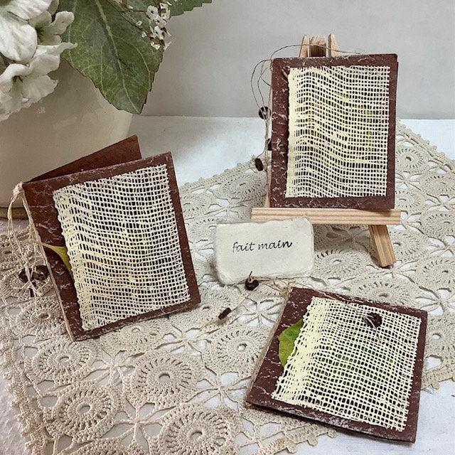 Petites cartes feuille x 3 papier artisanal bruit de cadre