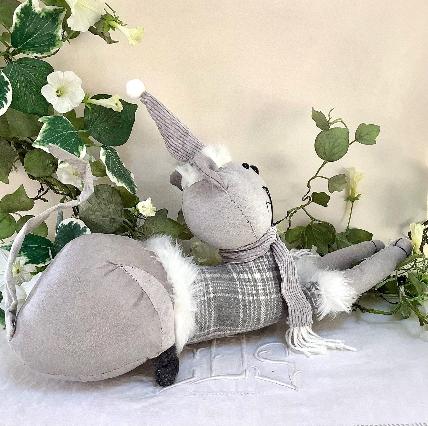 Chat peluche gris cale porte arrêt de porte la galleria longueur 50 cm