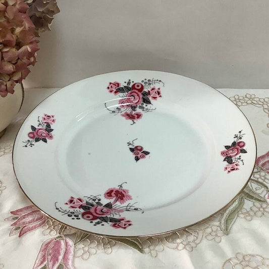 Plat rond vintage porcelaine art déco roses AV