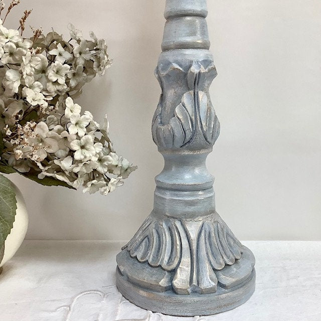 Chandelier bougeoir bois sculpté  bleu or vintage 43 cm hauteur bougie 