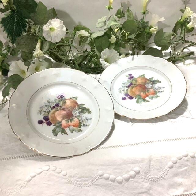 Assiettes a dessert faïence fruits L A V France vintage