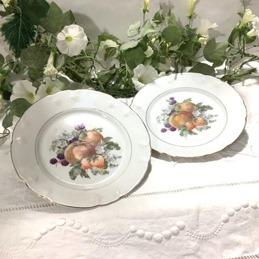 Assiettes a dessert faïence fruits L A V France vintage