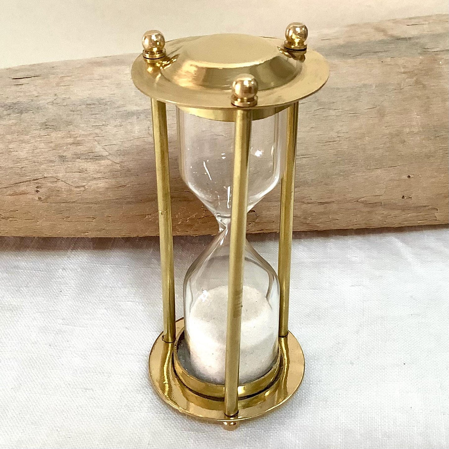 Sablier laiton verre vintage boîte bois palissandre ht 7.5 cm