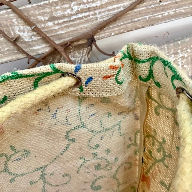 Sac de plage imperméable toile de jute beige arabesque vert ht 40 cm
