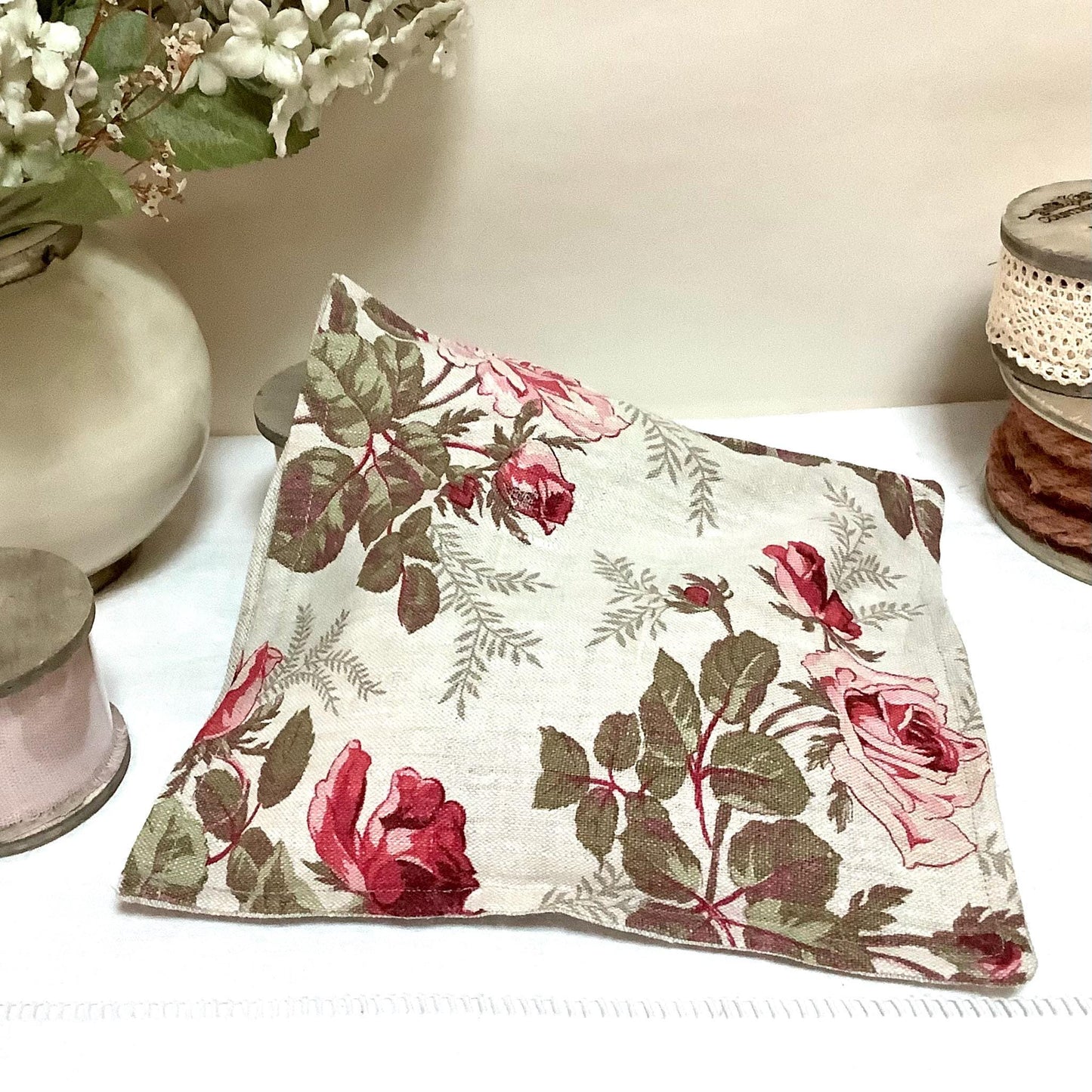 Bouillotte sèche coussin noyaux de cerises lin grandes roses