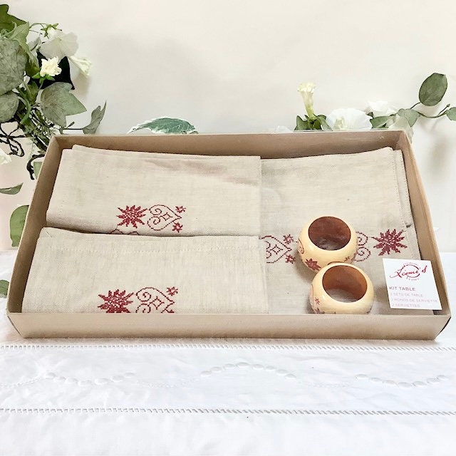 Coffret sets et serviettes de table ronds de serviette vintage