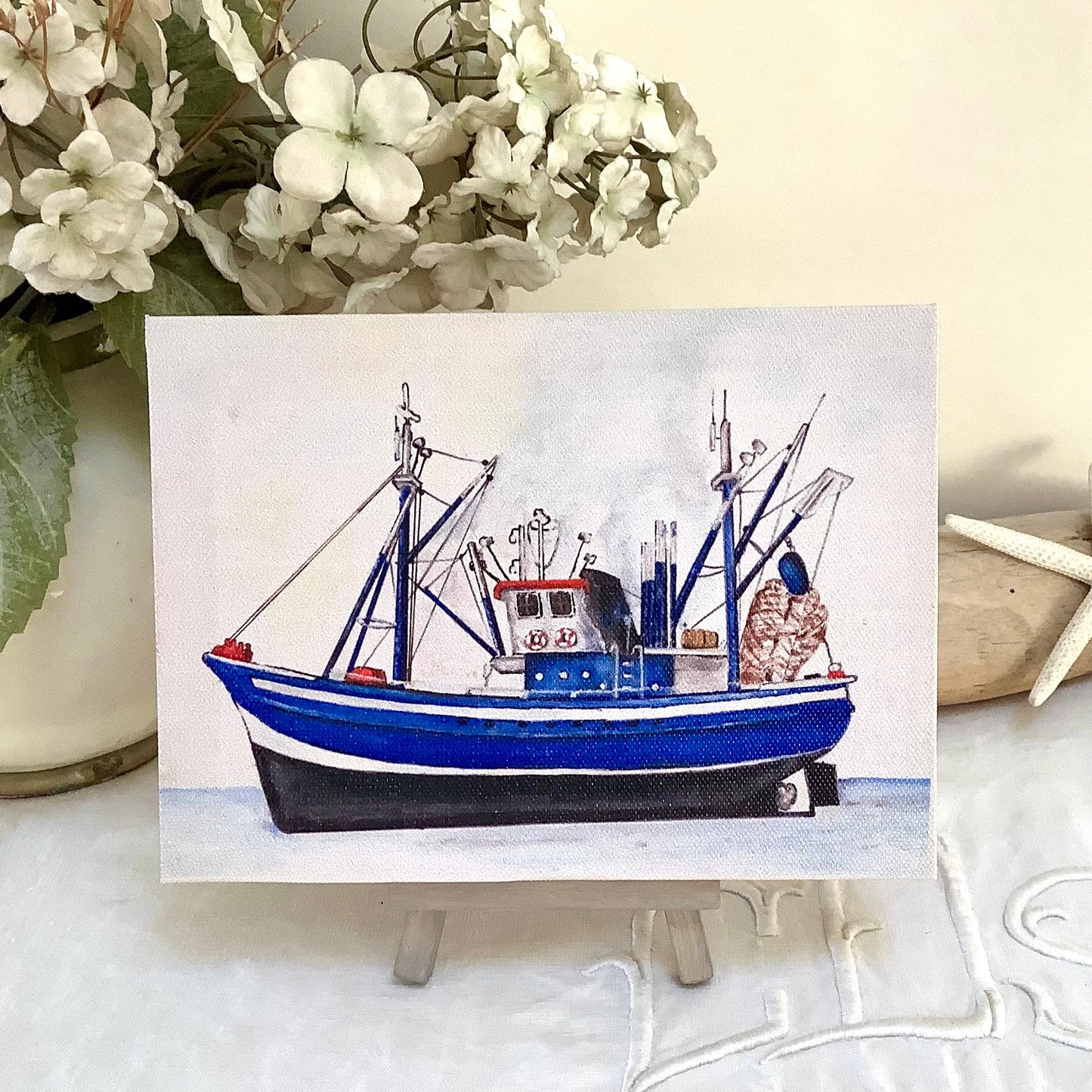 Petit tableau marin bateau chalutier chevalet décoration marine 18 x 13